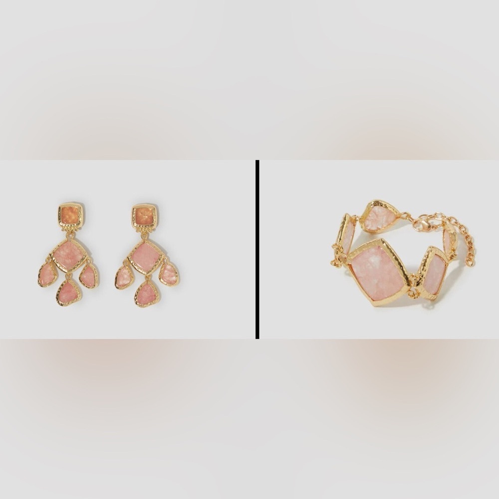 Elegant Pink and Gold Bracelet and earrings